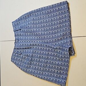 VINTAGE HOMEMADE SHORTS 1950s GIRLS BLUE WHITE DESIGN ZIPPER BELT LOOP